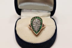 New Made 8k Rose Gold Natural Diamond And Caliber Cut Emerald Drop Ring