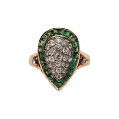 New Made 8k Rose Gold Natural Diamond And Caliber Cut Emerald Drop Ring