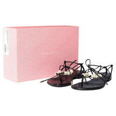 New Magda Butrym Flat Sandals  in black leather and faux-pearl , Size 38