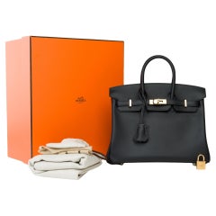 New Magnificent Hermes Birkin 25 Handtasche in schwarz Swift Kalbsleder, GHW