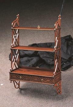 New Mahogany Chippendale Style Hanging Shelf with Drawer & Blind Fret Work
