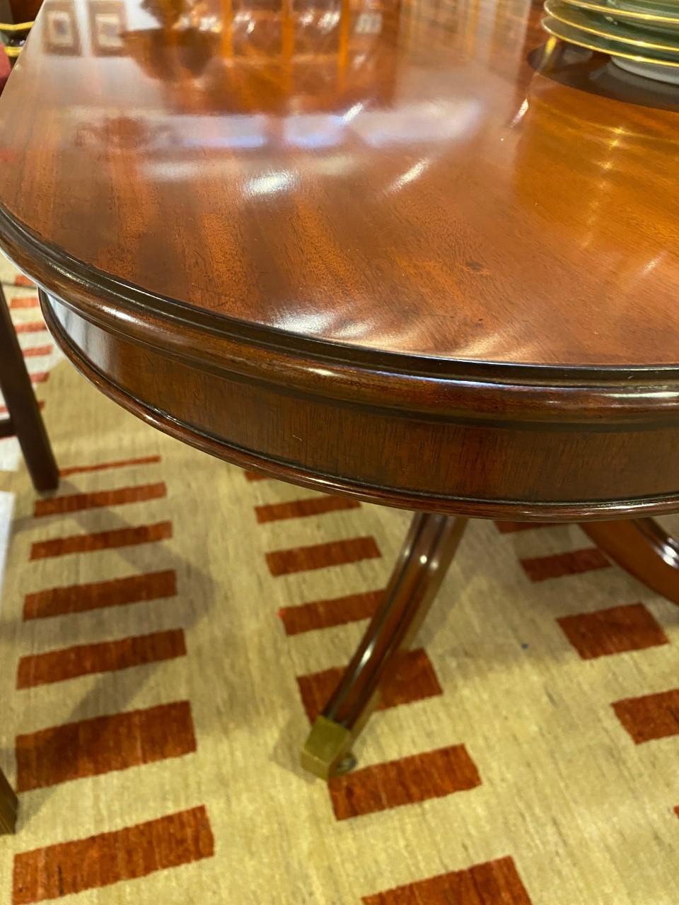 Patinated New Mahogany Regency Style English-Made Two Pedestal Extending Dining Table