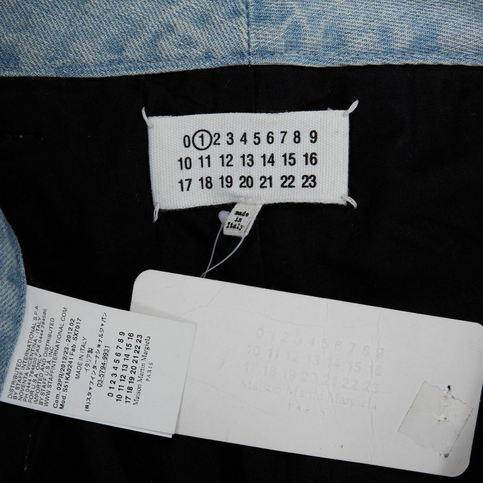 new MAISON MARGIELA black leather blue denim trim cuffed jeans pants IT38 XS For Sale 5