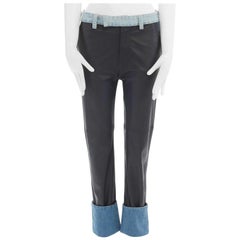 new MAISON MARGIELA black leather washed denim contrast cuff jeans pants IT38 XS