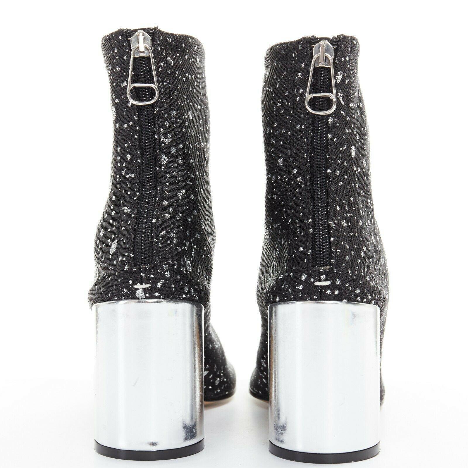 new MAISON MARGIELA black mesh speckle glitter silver chunky heel bootie EU39 In Good Condition In Hong Kong, NT