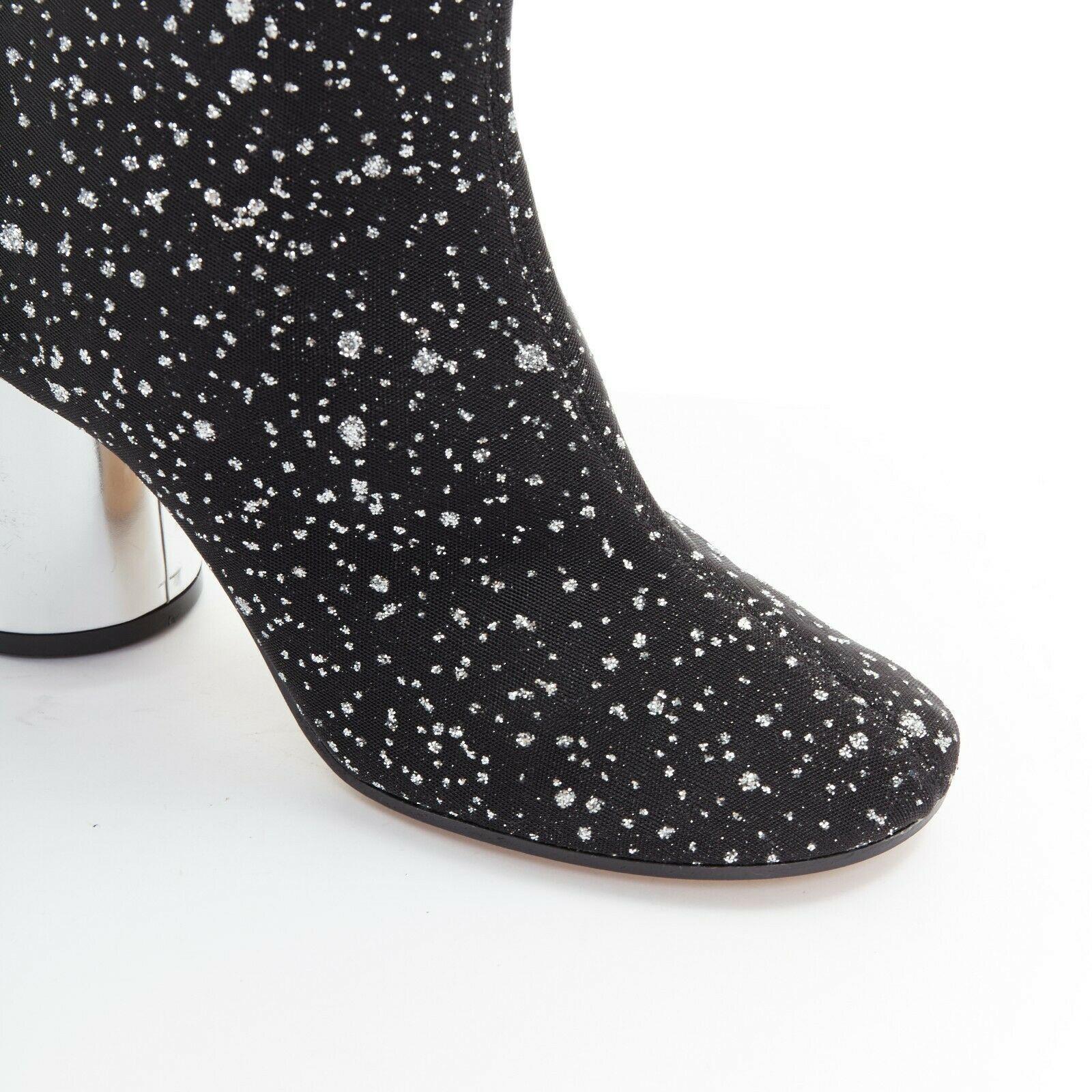 new MAISON MARGIELA black mesh speckle glitter silver chunky heel bootie EU39 2