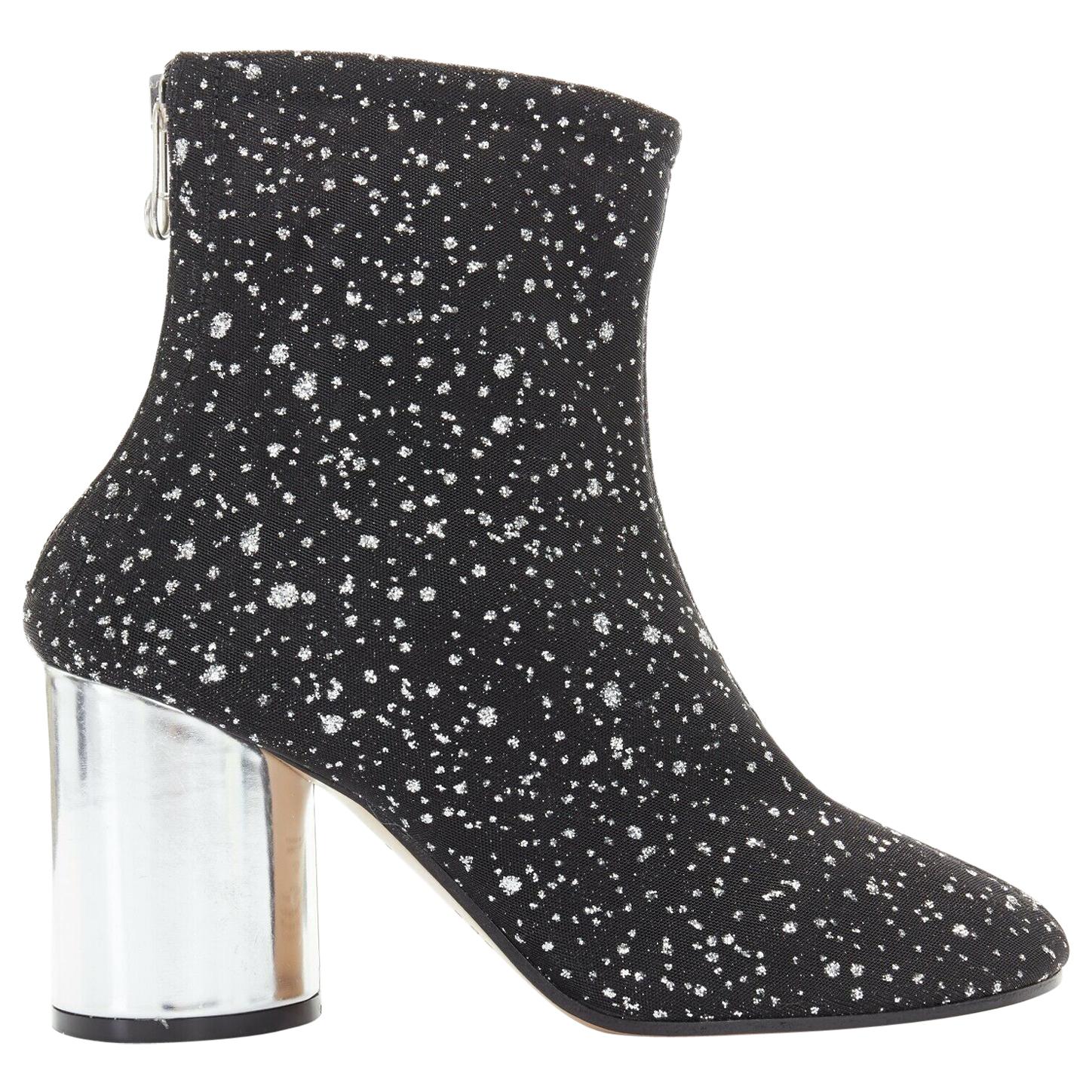 new MAISON MARGIELA black mesh speckle glitter silver chunky heel bootie EU39