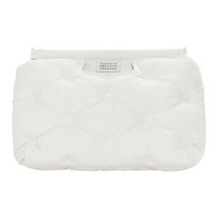 new MAISON MARGIELA Glam Slam white quilted padded leather pillow clasp tote bag