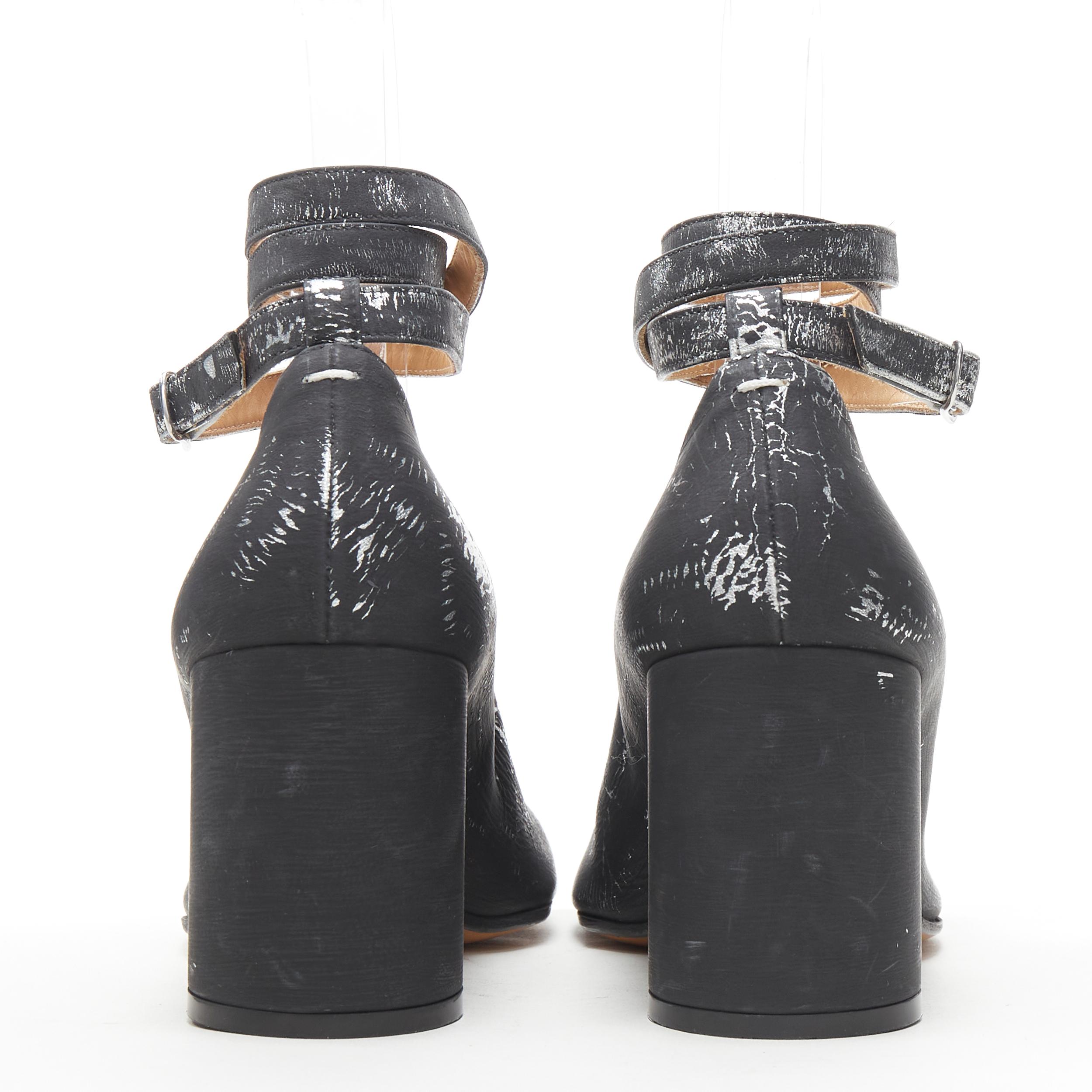Gray new MAISON MARGIELA Tabi split camel toe black silver paint ankle pump EU36