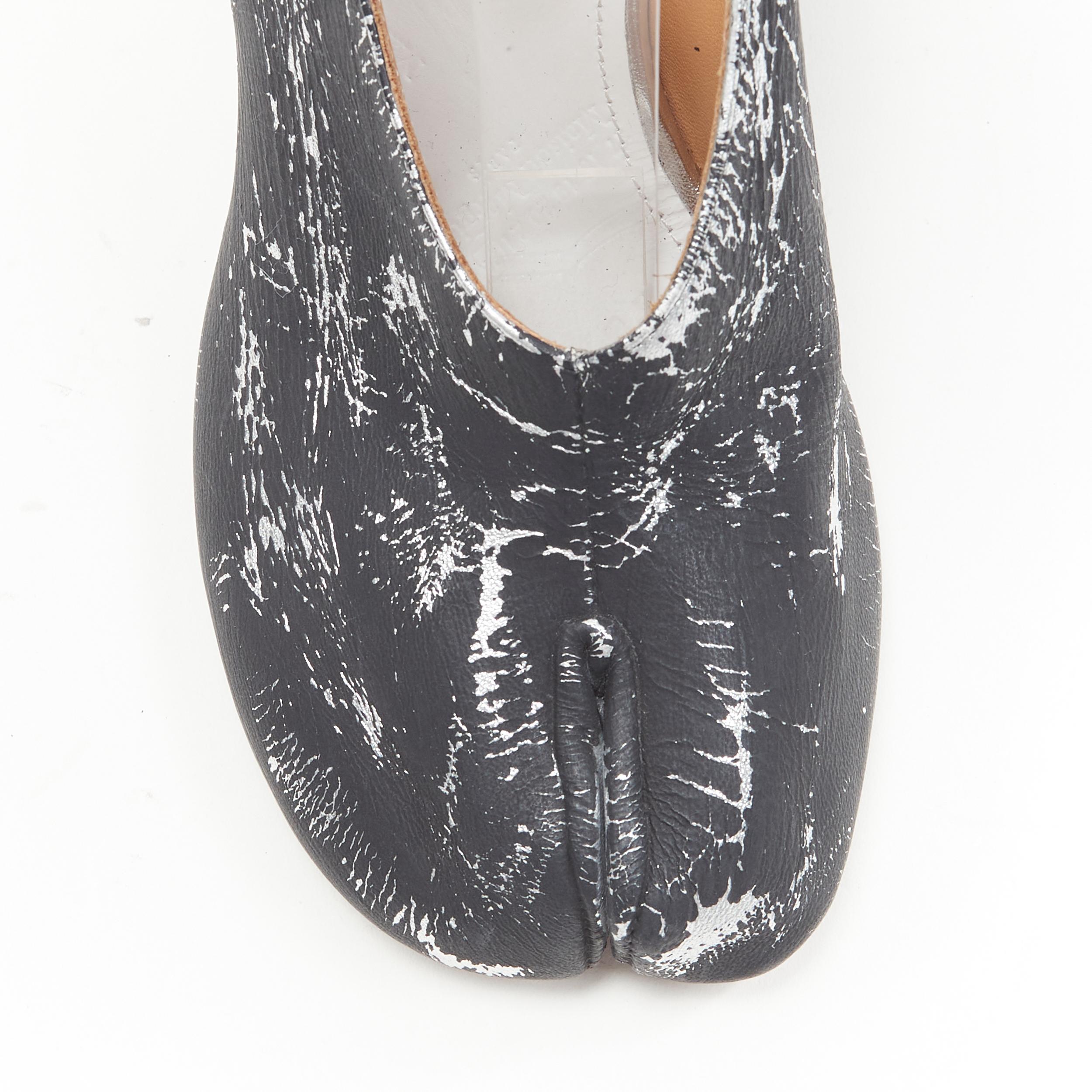 Women's new MAISON MARGIELA Tabi split camel toe black silver paint ankle pump EU36