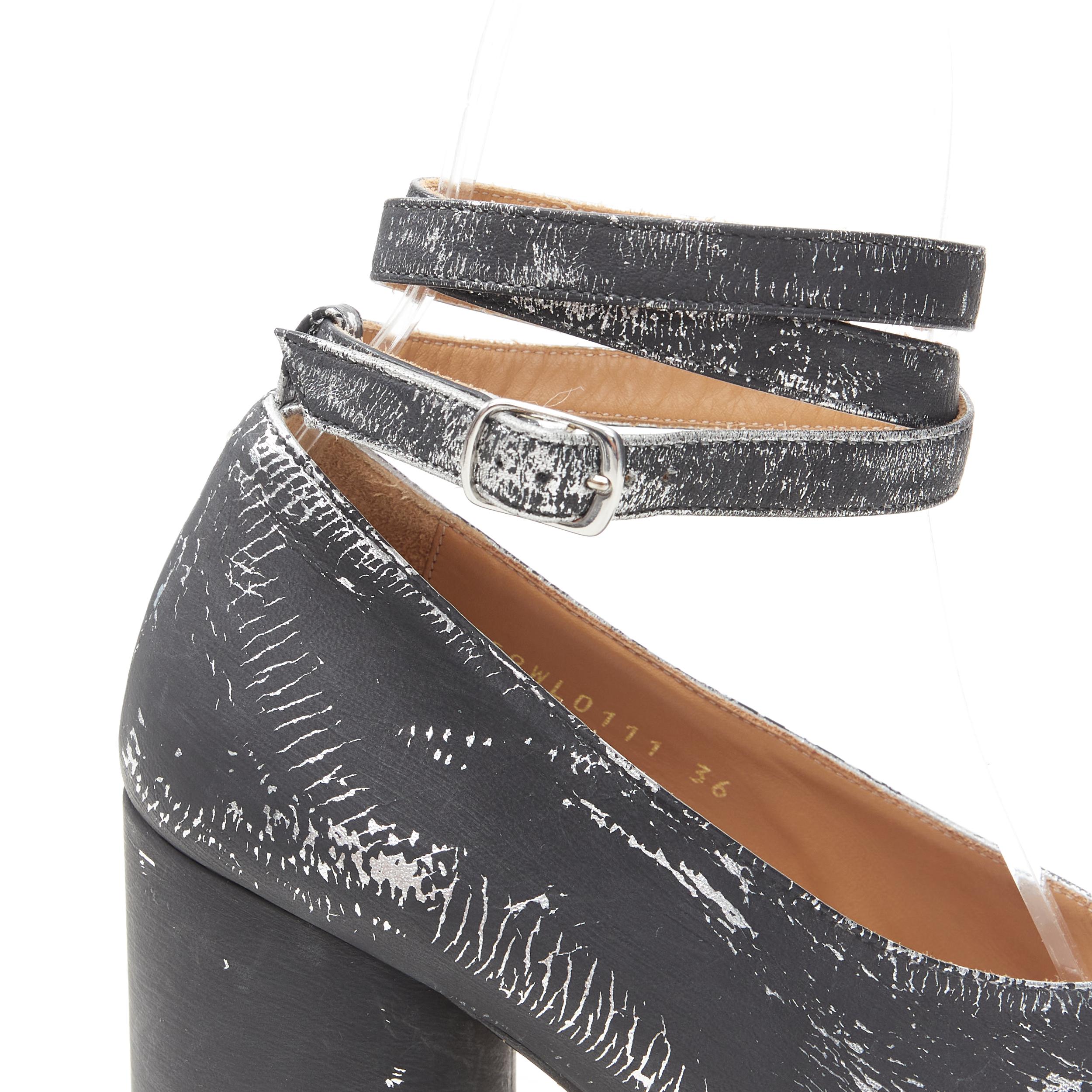 new MAISON MARGIELA Tabi split camel toe black silver paint ankle pump EU36 1