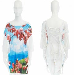 new MAISON MARTIN MARGIELA floral print deconstructed shredded back tee top M