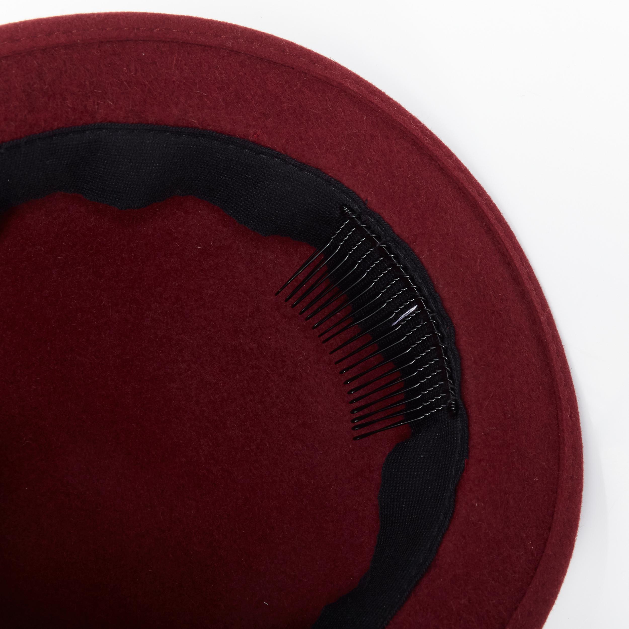new MAISON MICHEL Melanie Pearles burgundy red wool felt topper fedora hat 54cm In New Condition For Sale In Hong Kong, NT