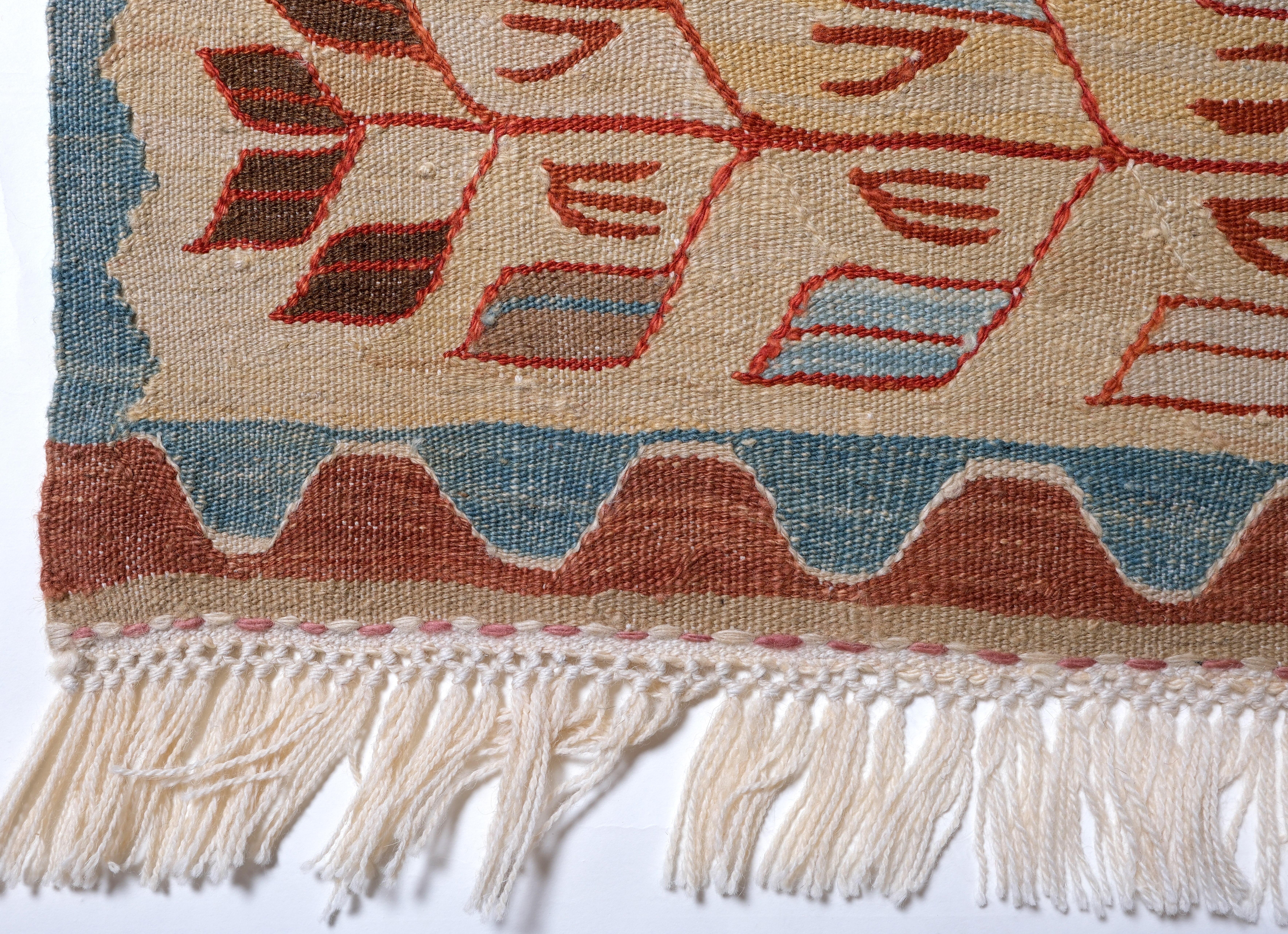 This is a Western Anatolian Modern 'New' Fine Kilim from the Manisa region with a rare and beautiful color composition. 

This kilim is woven according to traditional kilim techniques. Manisa is a town with a thriving tradition revival project and