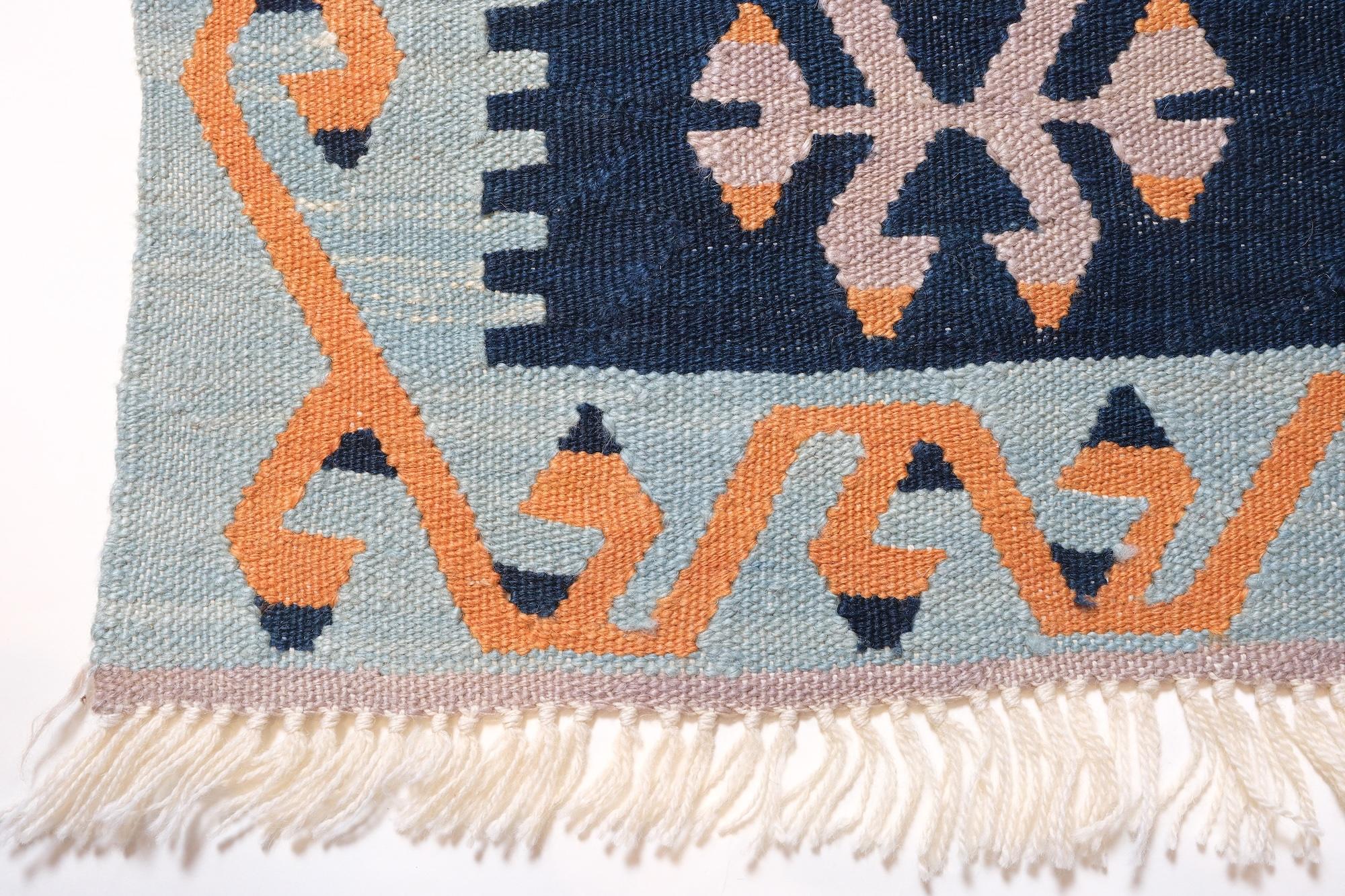 This is a Western Anatolian Modern 'New' Fine Kilim from the Manisa region with a rare and beautiful color composition. 

This kilim is woven according to traditional kilim techniques. Manisa is a town with a thriving tradition revival project and