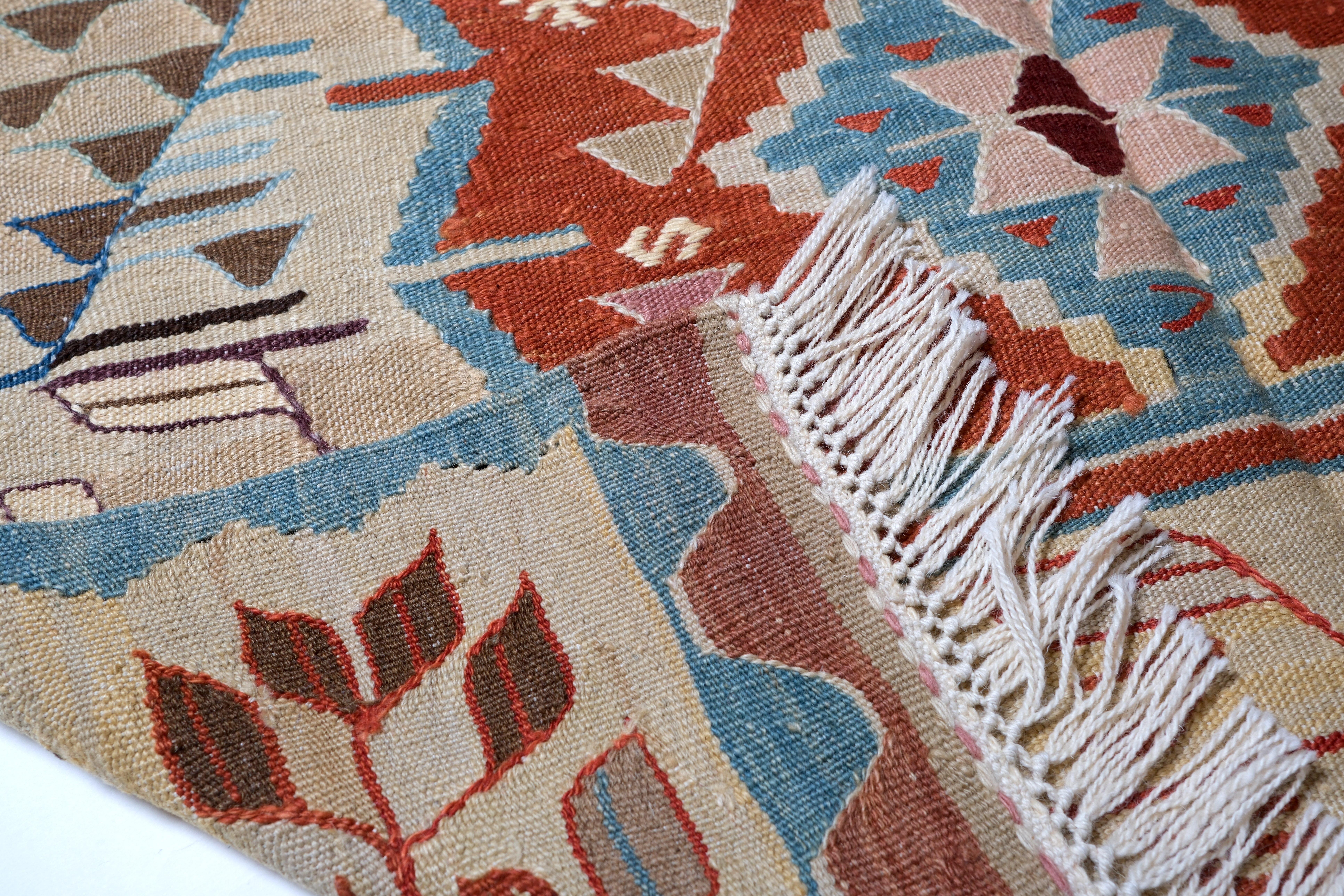 Hand-Knotted New Manisa Fine Handwoven Modern Kilim West Anatolian Rug Turkish Wool Carpet For Sale