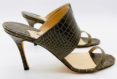 New Manolo Blahnik $2, 900 Size 39.5 Genuine Alligator Olive Green Heels Sandals