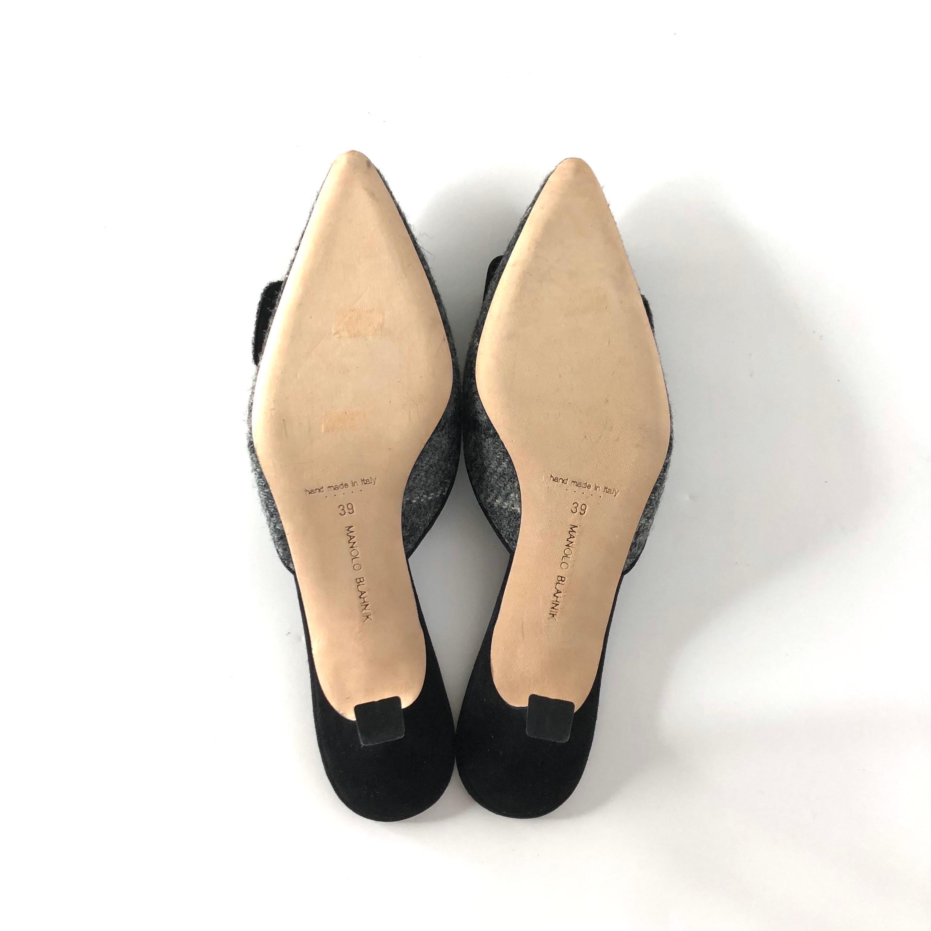 Donna NUOVO Manolo Blahnik Maysalebi Tweed Slip On Kitten Heel Pointed Toe Mules 39 in vendita