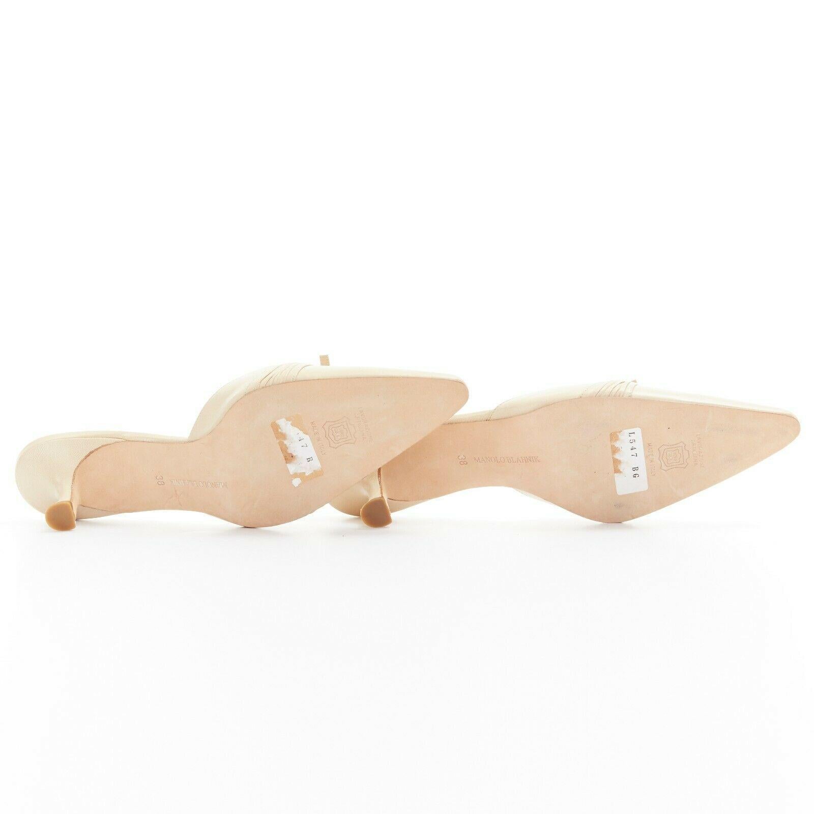 Women's new MANOLO BLAHNIK nude bow point toe slip on curved kitten heel mule EU38