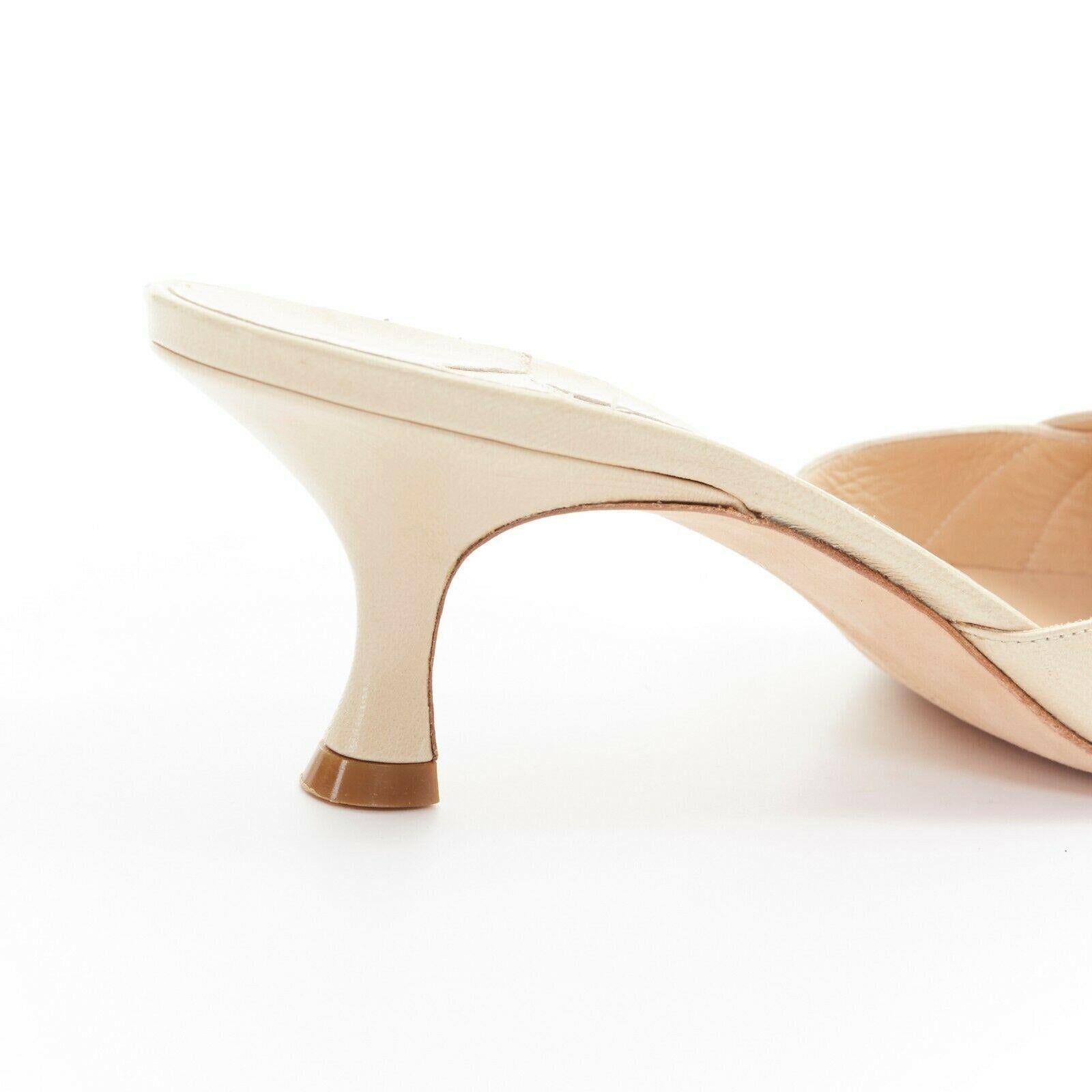 new MANOLO BLAHNIK nude bow point toe slip on curved kitten heel mule EU38 3