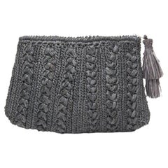 New Mar Y Sol Dove Grey Ivy Crocheted Raffia Clutch Pouch Bag