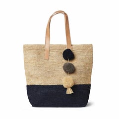 New Mar Y Sol Dove Grey Montauk Crocheted Raffia Shoulder Tote Bag