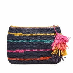 Mar Y Sol - Pochette en raphia crochetée Evie, bleu marine, état neuf
