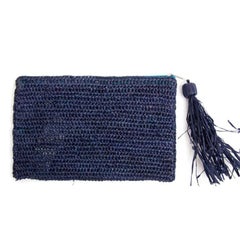 New Mar Y Sol Navy Justine Crocheted Raffia Clutch Pouch Bag