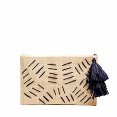 New Mar Y Sol Navy Selva Handwoven Raffia Clutch Pouch Bag