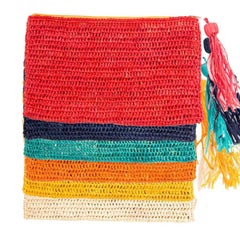 New Mar Y Sol Orange Justine Crocheted Raffia Clutch Pouch Bag