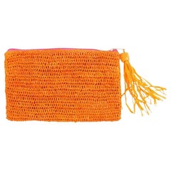 New Mar Y Sol Orange Justine Crocheted Raffia Clutch Pouch Bag