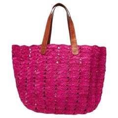 New Mar Y Sol Pink Paros Crocheted Raffia Tote Shoulder Bag