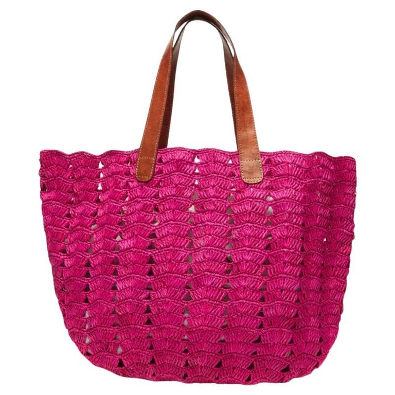 New Mar Y Sol Pink Paros Crocheted Raffia Tote Shoulder Bag For Sale at ...