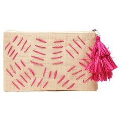 New Mar Y Sol Pink Selva Handwoven Raffia Clutch Pouch Bag