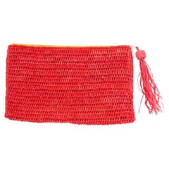 New Mar Y Sol Red Justine Crocheted Raffia Clutch Pouch Bag
