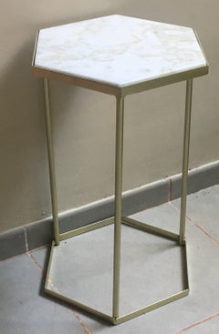 New Marble-Top and Gilt Painted Iron Hexagonal Side Table or End Table