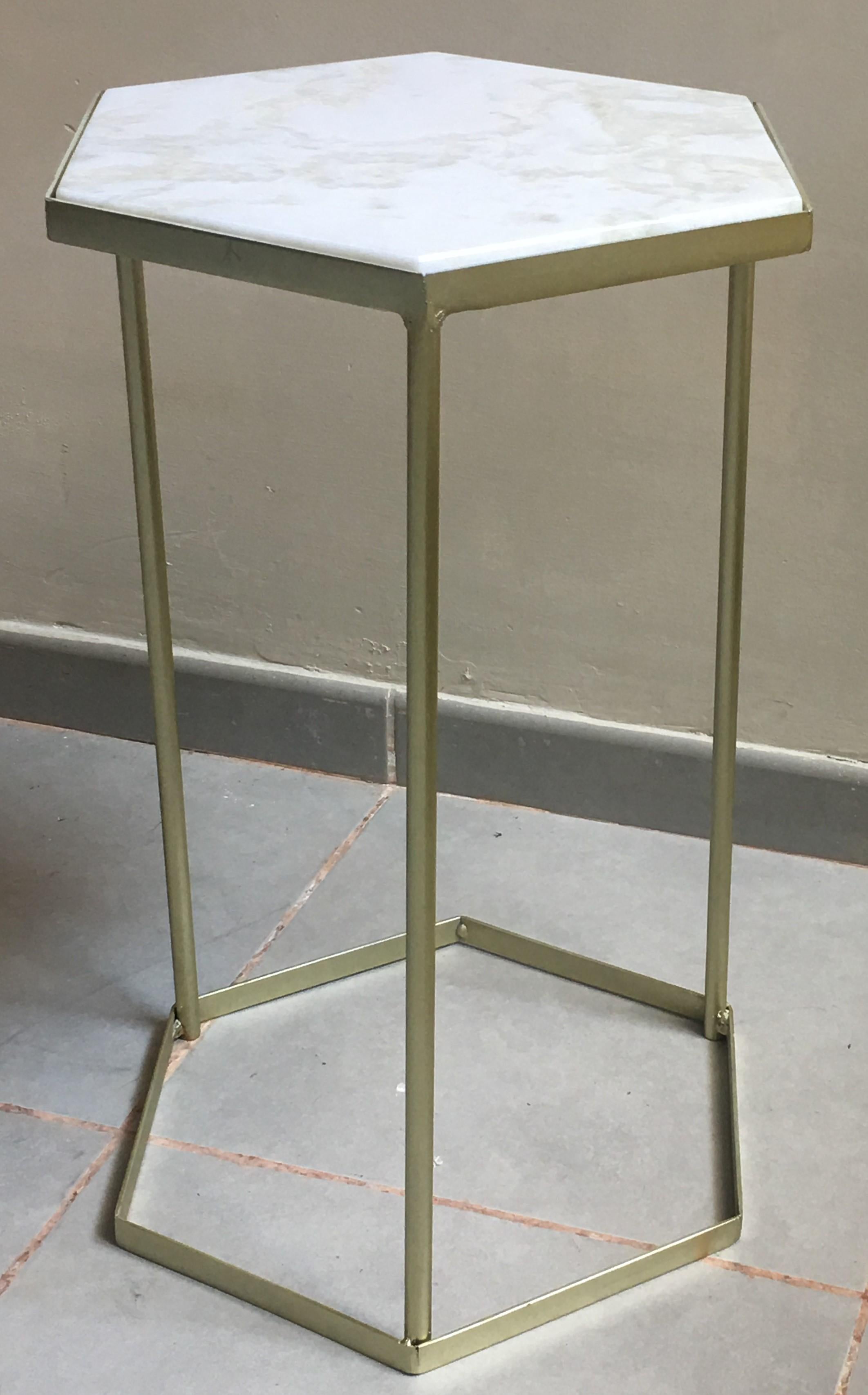 Italian New Marble-Top and Gilt Painted Iron Hexagonal Side Table or End Table For Sale