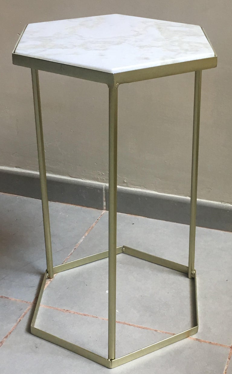 New MarbleTop and Gilt Painted Iron Hexagonal Side Table or End Table