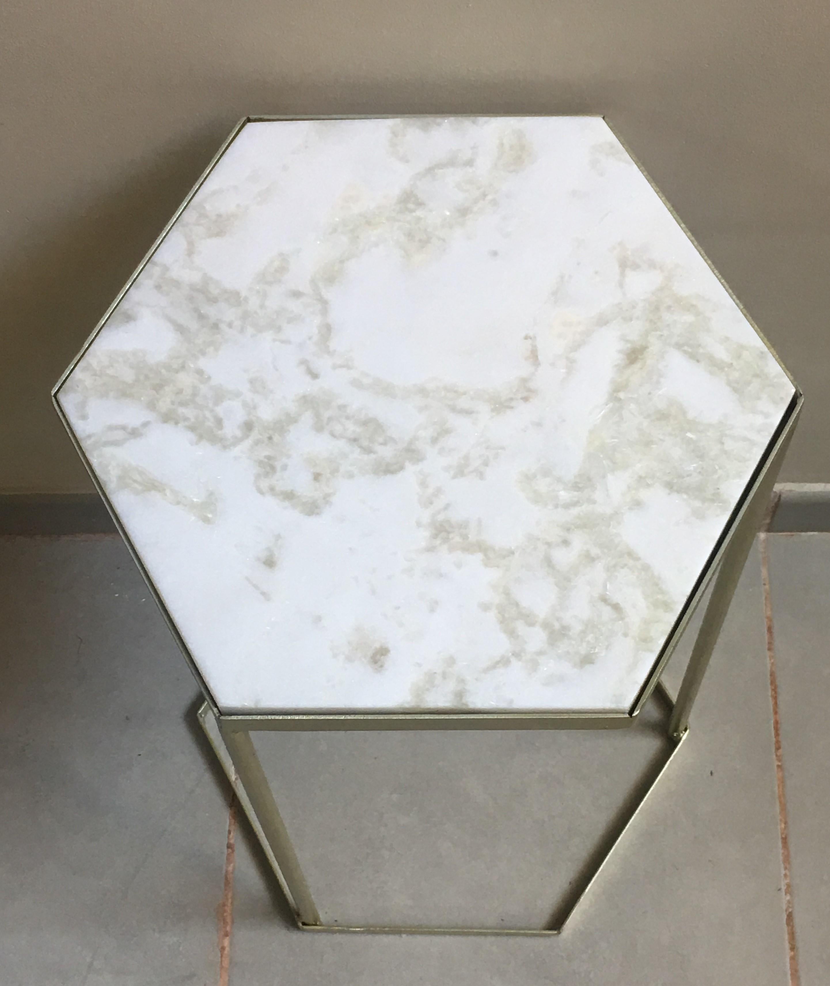 New Marble-Top and Gilt Painted Iron Hexagonal Side Table or End Table For Sale 1