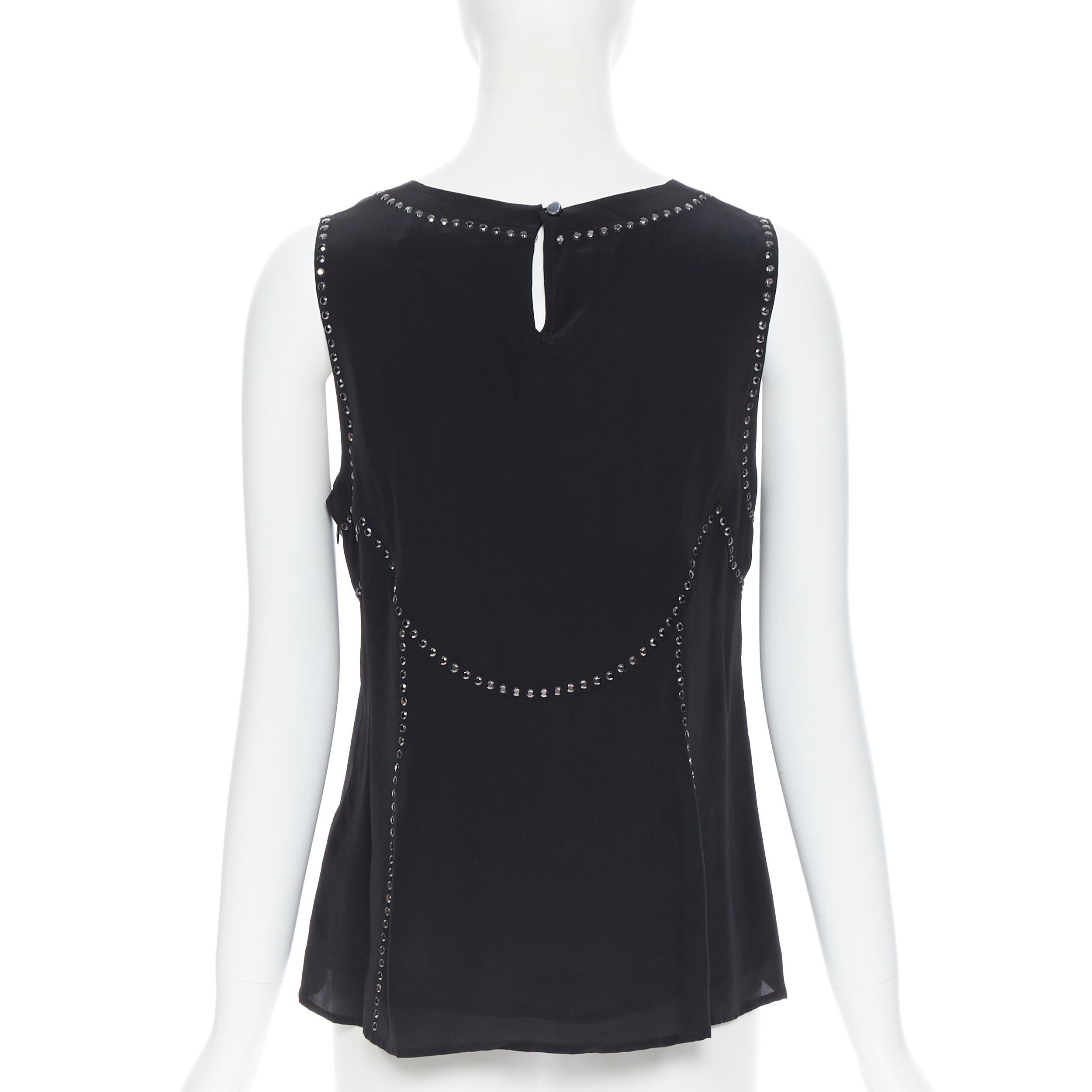 Women's new MARC BY MARC JACOBS 100% black silk crystal embellished shell vest top S