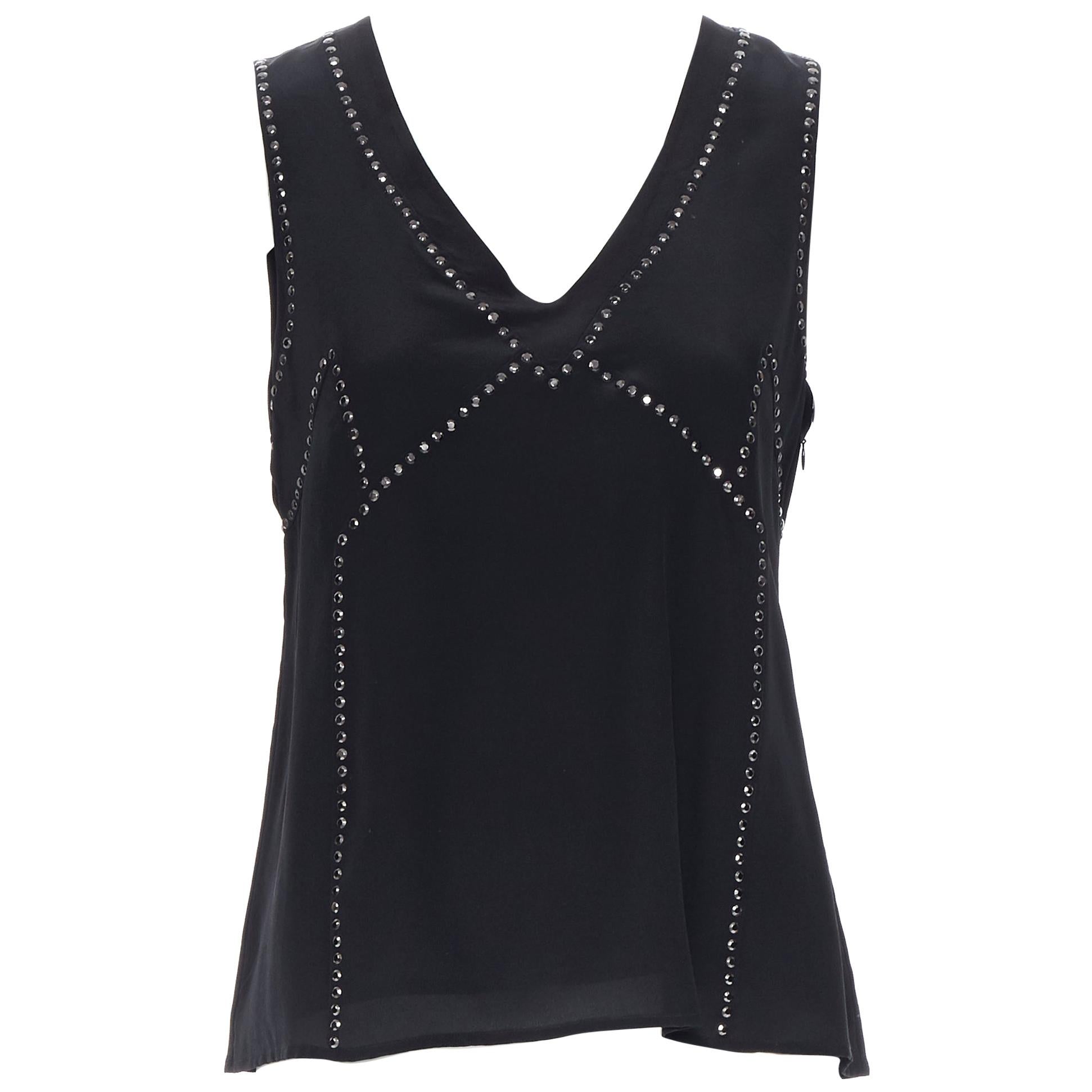 new MARC BY MARC JACOBS 100% black silk crystal embellished shell vest top S