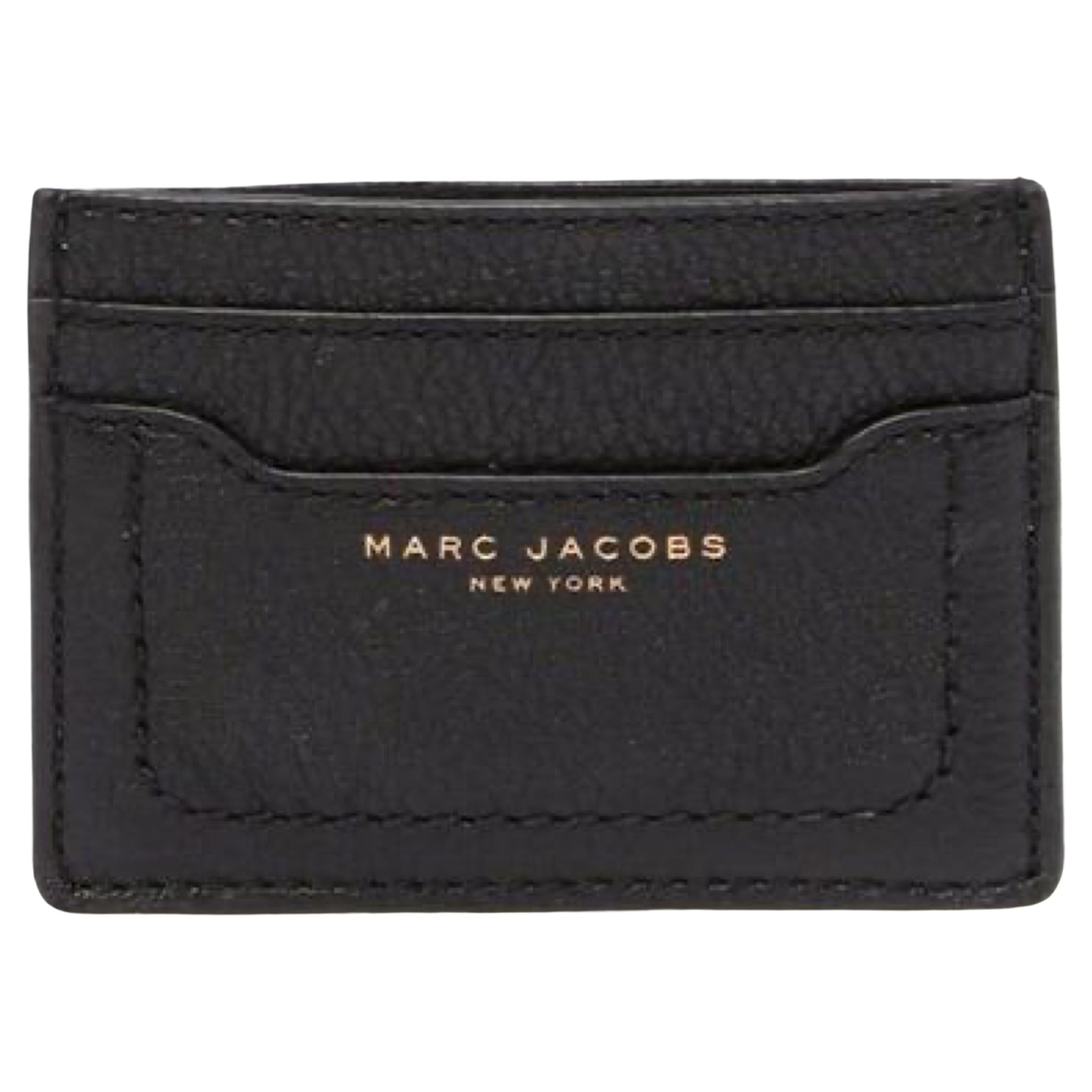 NEW Marc Jacobs Black Gold Logo Leather Card Holder Wallet For Sale