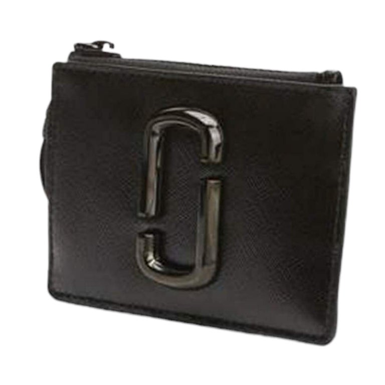 New Marc Jacobs Black The Snapshot Top Zip Leather Card Holder Wallet
