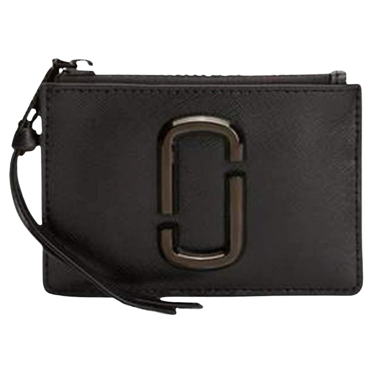 New Marc Jacobs Black The Snapshot Top Zip Leather Card Holder Wallet