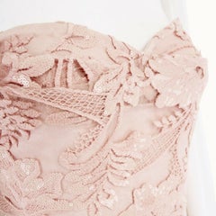 new MARCHESA NOTTE nude pink sequins embroidery lace belted gown dress US6 M