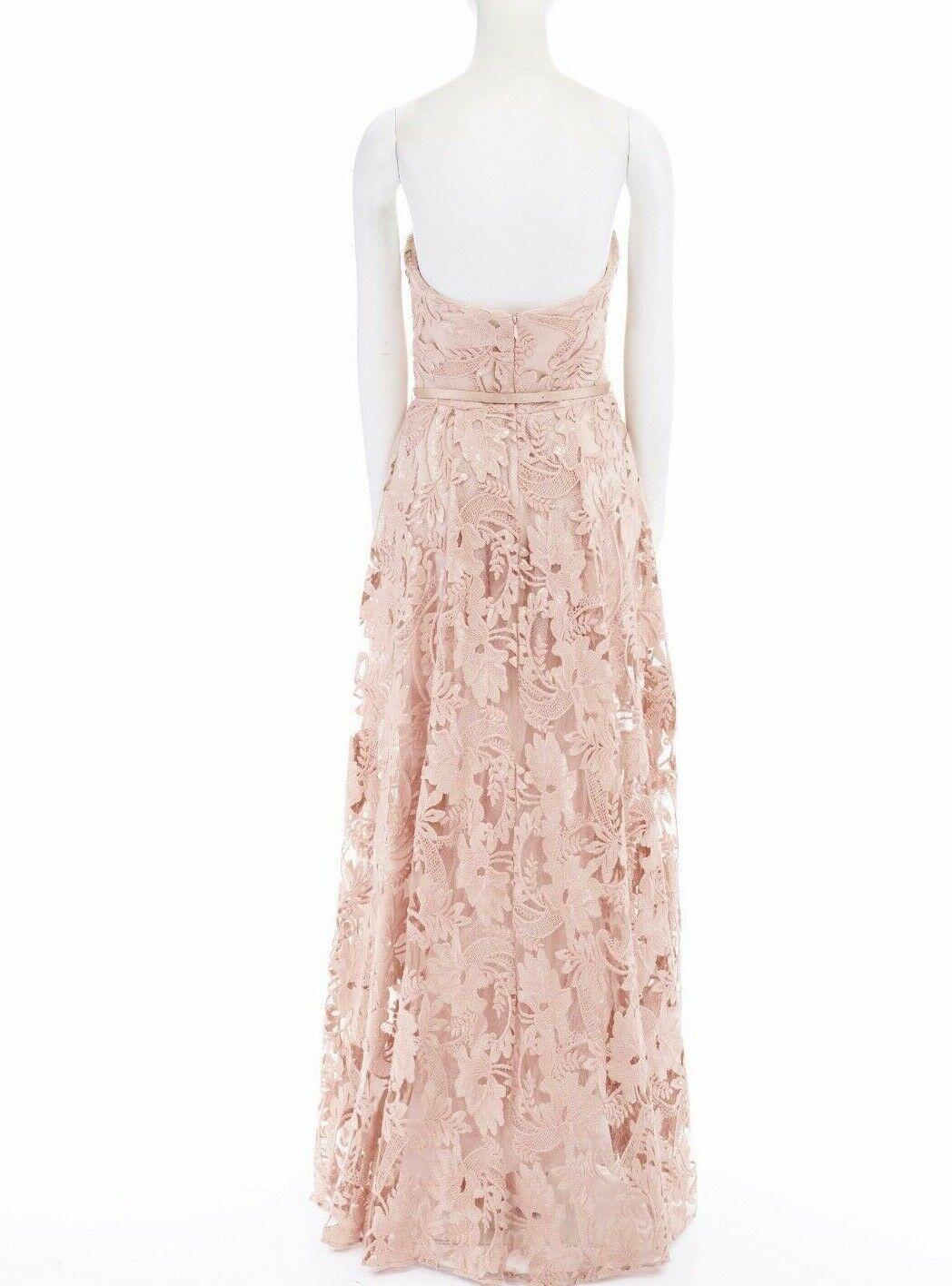 new MARCHESA NOTTE nude pink sequins embroidery lace belted gown dress US6 M In Good Condition In Hong Kong, NT