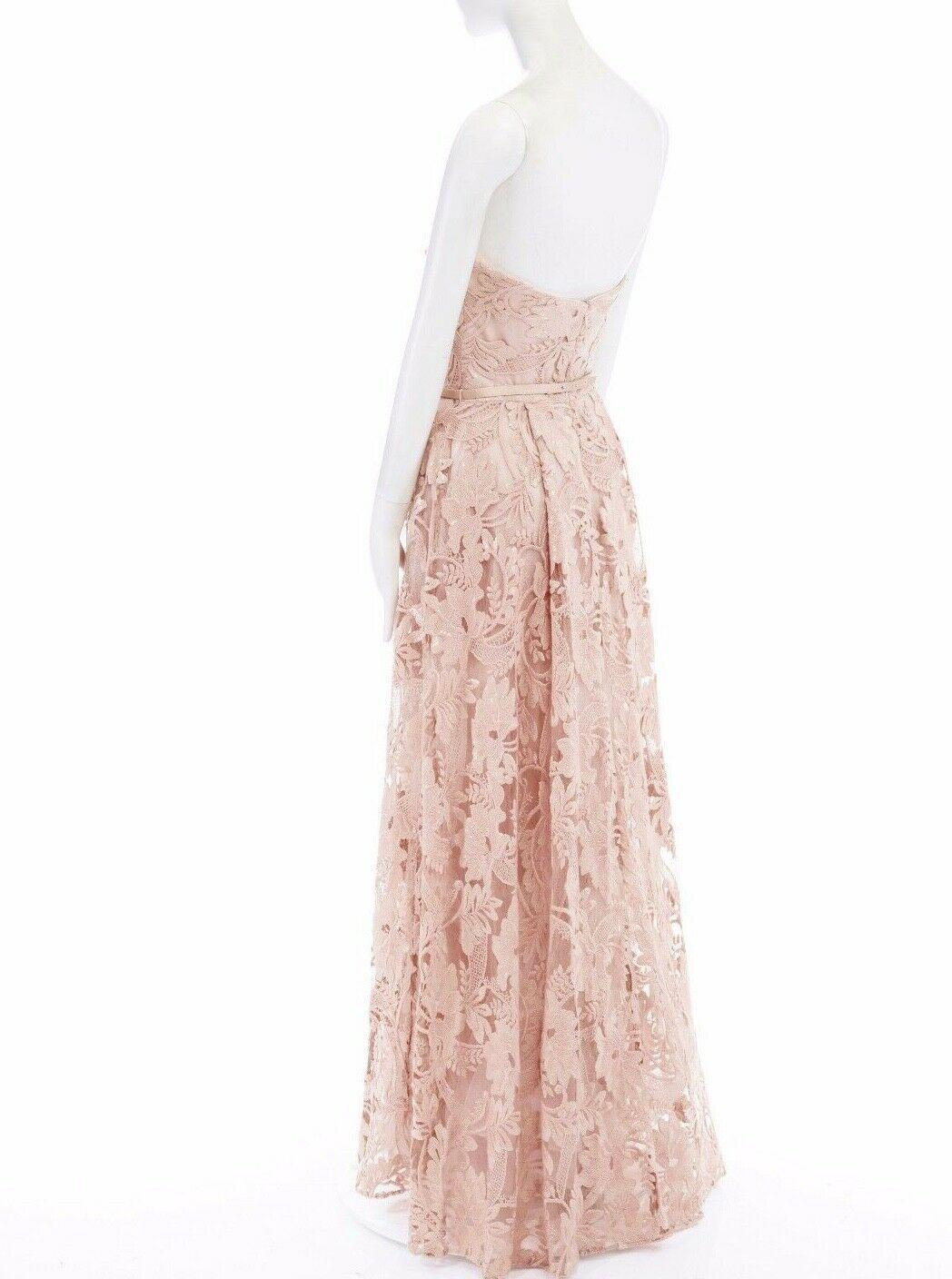 Women's new MARCHESA NOTTE nude pink sequins embroidery lace belted gown dress US6 M
