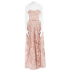 new MARCHESA NOTTE nude pink sequins embroidery lace belted gown dress US6 M