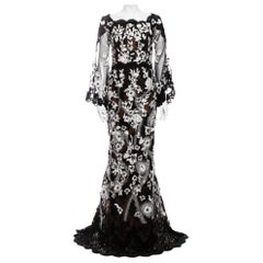 New Marchesa Runway F/W 2019 Beaded Embroidered 3-D Flowers Dress Gown US 4