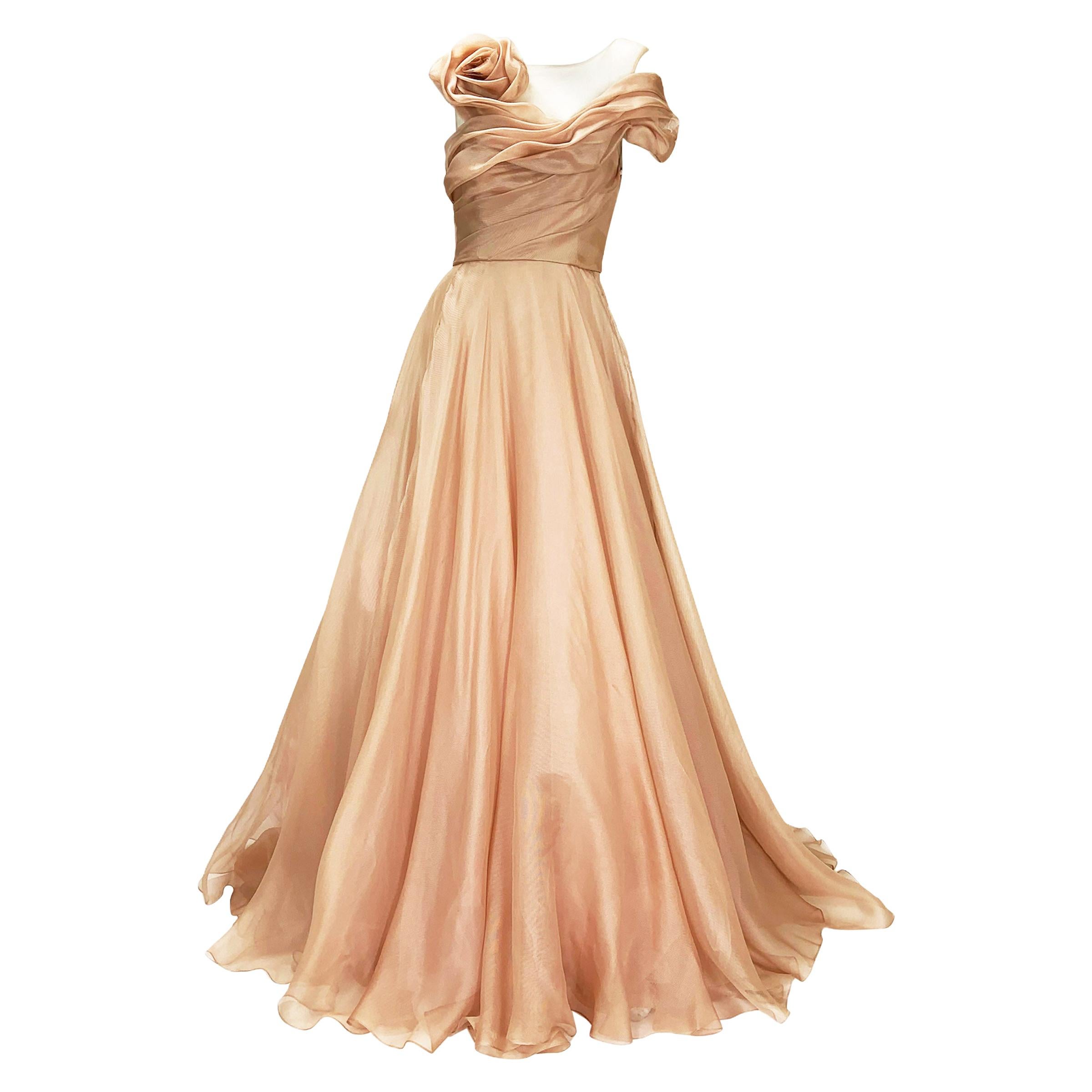 New Marchesa Wedding Ball Silk Nude Tulle Dress Gown US 4